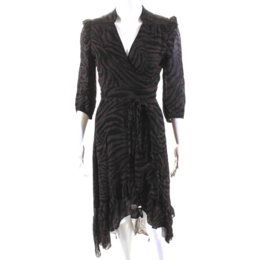 BA&SH Selena Midi Dress Size 1 Small Brown Tiger